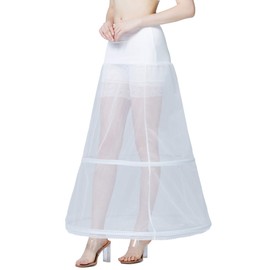 BEAUTELICATE Petticoat Underskirts, Crinoline Skirt, Women's Rockabilly A Line Long for Wedding Dress, Evening Dress, White, White-2 Tyres