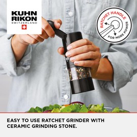 Kuhn Rikon Adjustable Ratchet Grinder with Ceramic Mechanism for Salt, Pepper and Spices, 8.5 x 2.25 inches, Black