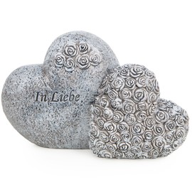 Grave Decoration Linked Hearts: Grave Decoration Weatherproof, Mourning Heart with Roses and Inscription, Decorative Cemetery, Grave & Urn Grave, Memorial Stone Rose, Decoration Mourning, All Saints Day & Sunday of the Dead 20 x 8 x 13 cm