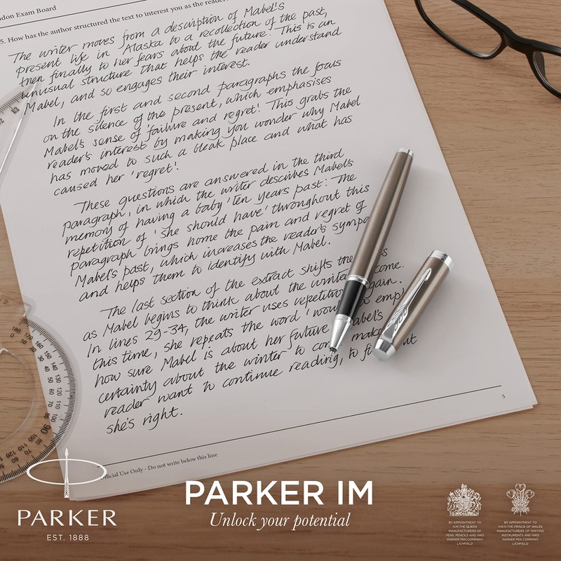 PARKER IM Rollerball Pen, Brushed Metal with Fine Point Black