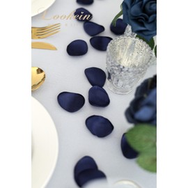 Lookein - 300 pétalos de rosa de satén para bodas, niñas, centros de mesa, pasillos, fiestas, confeti, despedidas de soltera, cena, decoración de boda, azul marino