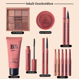 Clawrex All In One Make Up Sets, 11 Stück Korean Make Up Set, Schminke Geschenk Set für Frauen Mädchen, Schminke Set Inklusive Lippenstift, Eyeliner, BB cream, Rouge und Mascara, Perfekte Geschenk