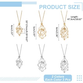 WADORN 6 Styles Stainless Steel Crystal Cage Necklace Holder, Golden Platinum Empty Stone Crystal Holder Replacement Gemstone Necklace Stand with Adjustable Length for Women Men DIY Jewelry Crafts