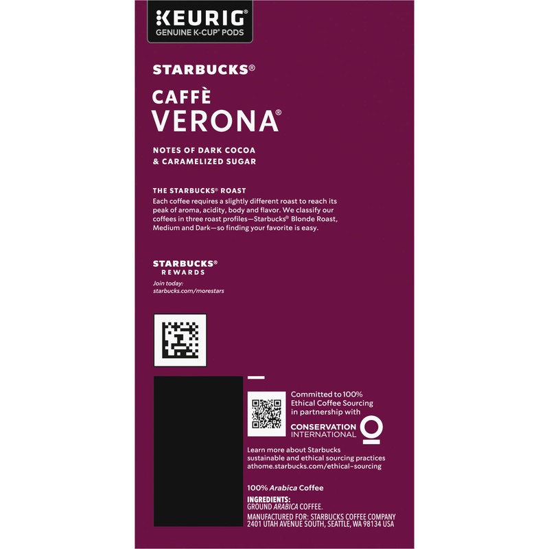 Starbucks Coffee K-Cup Pods, Caffè Verona, Dark Roast Coffee, Notes