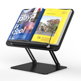 BESIGN BS01 Book Stand for Reading, Adjustable Book Holder, Ergonomic Laptop Stand with Elastic Page Clips for Music Scores, Recipe, Tablet, Laptop (Black)