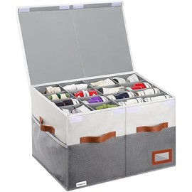Shoe Organizer for Closet, Foldable Shoe Storage Bins with Lid & Adjustable Dividers, Fabric Shoe Box Storage Containers with Four Reinforced Handles, Fits 16 Pairs, 1 Pack, Grey