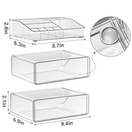 DOADW Makeup Counter Organizer Clear - 11 Compartment Bathroom Cosmetic Organizer Countertop for Skin Care, Lipstick