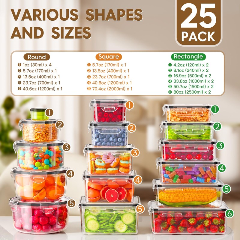 50 PCS Food Storage Containers with Lids Airtight (25 Containers