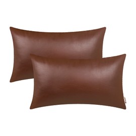 BRAWARM Faux Leather Throw Pillow Covers 12 X 20 Inches - Brown Leather Lumbar Pilow Covers Pack of 2, Solid Dyed Leather Pillowcases for Couch Bed Sofa Garden Home Decorative