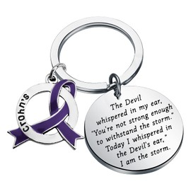 FUSTMW Crohns Disease Awareness Gifts Crohns Disease Keychain Crohns Warrior Support Purple Ribbon I Am the Storm, Silver, Large