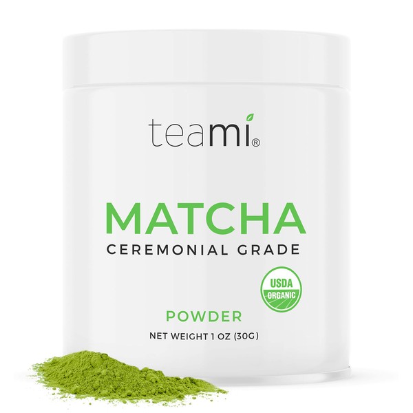 Teami Matcha Green Tea Powder - Ceremonial Grade USDA Organic - Best for Lattes, Smoothies, Baking, Recipes, Traditional Preparation, and More - Authentic Japanese Origin - 30g (1oz) Tin