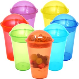 Youngever 7 Sets Reusable Plastic Yogurt Cups with Dome Lids, Spill and Leak Proof, Large 12 Ounce