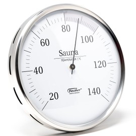 Fischer 198.01 Sauna Thermometer 160 mm Sauna Bimetal Thermometer Stainless Steel Made in Germany