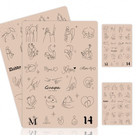 2PCS Double-Sided Tattoo Practice Skin with Pre-Printed Light Gray Stencil Designs –1.5mm Thick Silicone Pad for Fine Line & Tiny Tattoo Training (2PCS Pink Pad #14)