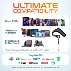 Ultralight Bluetooth Headset with Noise Cancelling Microphone, Bluetooth Earpiece with Carrying Case, Wireless Headset for PC/Laptop, Compatible with MS Teams, Zoom, Google Meet, and More - Black