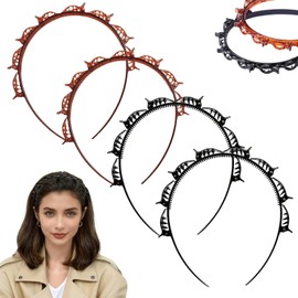 Headband with Clips 4 Pcs Bangs Hairstyle Hairpin Headband with 8 Clips Each, Multi Layer Toothed Braid Tool for Easy DIY Hairstyles, Hair Styling Accessories for Women Girls (Red+ Black, One Size)