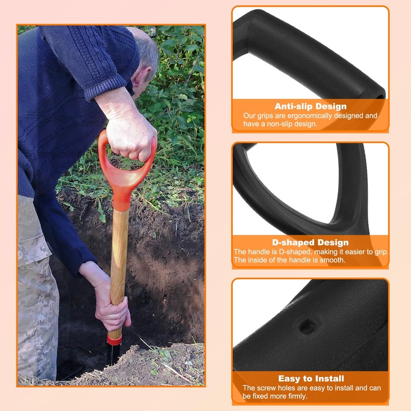 HARFINGTON Shovel D Grip Handle 1-1/4""(32mm) Inner Dia. ABS Plastic