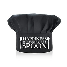AGMdesign Funny Chef Hat, Happiness is Licking The Spoon, Adjustable Kitchen Cooking Hat for Men and Women Black, Mother's DayFather's DayBirthday Gift for Him, Her, Mom, Dad, Friend, 7 12