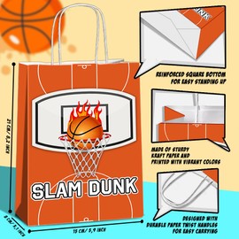 JOYGATHER 24 Pcs Basketball Party Favors Bags with Handles, Basketball Goodie Bags, Gift Bags, Candy Bags with 3 Different Types, Basketball Kraft Paper Bags for Birthday Party Supplies Baby Shower Decorations