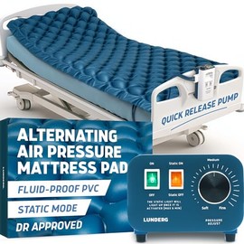 Lunderg Alternating Air Pressure Mattress Pad with Static Mode - Comfortable Bed Sore Prevention - Includes Waterproof Mattress Topper for Hospital Bed or Home & Quiet Pump - Doctors Recommended