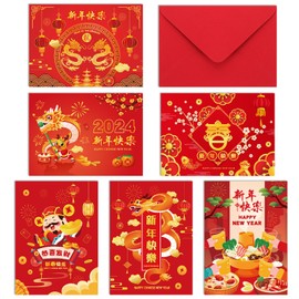 HOWAF 6pcs Chinese New Year Cards 2024, Happy Chinese New Year Card Year of the Dragon 2024 Cards Spring Festival Good Luck Greeting Cards with Envelopes for Lunar New Year Chinese New Year Gifts