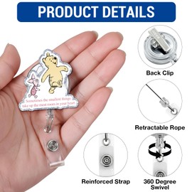 Pooh Bear Badge Reel, Positive Affirmation Badge Holder Retractable for Nurse Teacher Police Student Worker Office Staff ID Card Decor, Pooh Bear Gifts for Coworker Friends