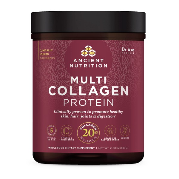 Ancient Nutrition Multi Collagen Powder Protein with Probiotics Unflavored (Unflavored, 60 Servings)
