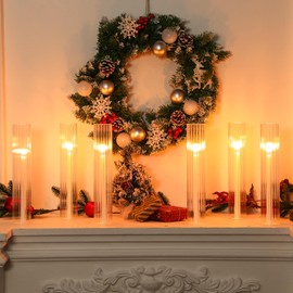 Kritkin 12 Pcs Hurricane Glass Candle Holders 2.5 x 14 Open Ended Tube Ribbed Shade Bottomless Chimney Cylinder Taper Candle Cover for Wedding Anniversary Valentine‘s Day Table Centerpiece