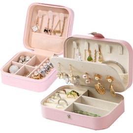 2 PCS Organizador para Mujer de PU Caja joyas de viaje.Portátil Jewelry Organizer con utiliza para almacenar joyas pendientes anillos collares lápiz labial etc.