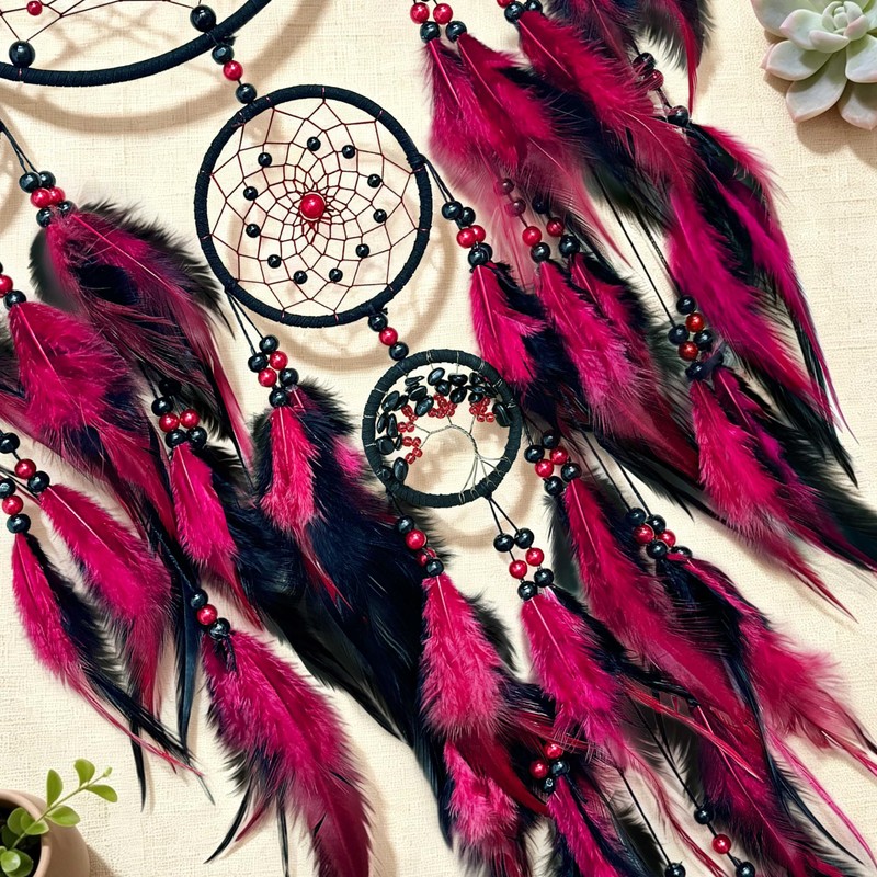 Large Dream Catchers for Adults,Black-Red Feathers with Turquoise Ornament