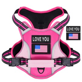 WOCUME Dog Vest Harness for Small Dogs with 2 Dog Patches, No Pull Adjustable Dog Harness with Handle for Walking Training, Reflective and Soft Padded Pet Harness for Small Dogs - Pink, S