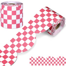 Zonon 65 Feet Pink Checkerboard Bulletin Board Borders Cool for School Scalloped Decorative Pink Rolled Border Trim Decor for Classroom Walls Desks Windows Doors Lockers Home Offices School