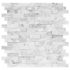 SODI MOSAIC Grout-Free Natural Stone Peel and Stick Backsplash - 5 Sheets 3D Textured Gray Marble Wall Tile - Real Stone Self-Adhesive Tiles for Kitchen Backsplash, Bathroom, Fireplace 11.5x10.7in