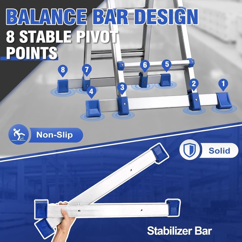 HBTower A Frame 3 Step Extension Ladder,11Ft Multi Position Ladder