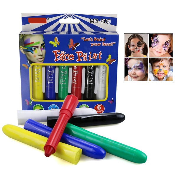 LHKJ 6 Colours Face Painting Colouring Pencils, Non-Toxic Body Painting Sticks, Body Tattoo Set, Colouring Pencils Kit for Children, Cosplay/Parties