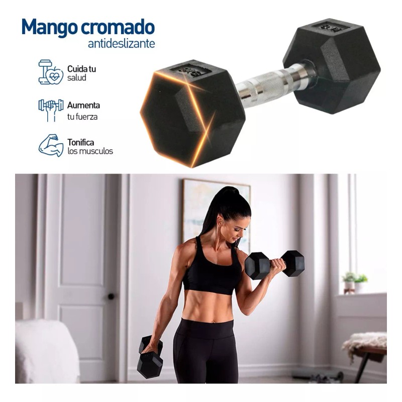 Bluelander Par Mancuernas Hexagonales Caucho 25lb 11.33 Kg Gym Crossfit