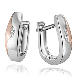 Goldmaid Women's Creole Earrings 925 Sterling Silver Red Gold-Plated 2 White Zirconia Earrings Rose Gold Jewellery, Sterling Silver, Cubic Zirconia