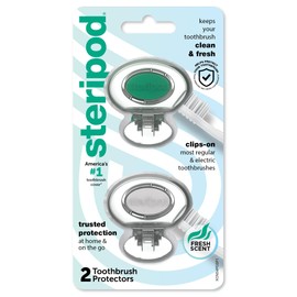 Steripod Clip-on Toothbrush Protector, Green/Silver, 2 Count
