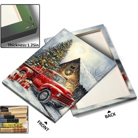 TYPTEK Christmas Canvas Wall Art Christmas Truck and Tree Picture Print Art Festive Red Truck with Presents and Christmas Tree - Holiday Farmhouse Wall Decor for Living Room or Bedroom 11x14inch