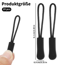 Pack of 20 Zip Attachments, Zip Puller Set, Black Zip Puller Set for Backpacks, Zip Extender Cable for Jackets, Travel Suitcases, Tents, Trolley Suitcases