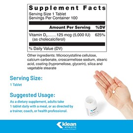 Klean Athlete Klean-D | 5000 IU of Vitamin D3 to Support Immune Health, Muscle Recovery, Calcium Absorption, and Bone Strength | NSF Certified for Spo