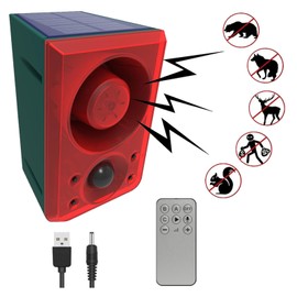 HULPPRE Solar Outdoor Motion Sensor Alarm-Dog Barking or Gunshot Sound,Support Recording&±Volume,130db Loud Noise Maker,3 Work Modes Strobe Light with USB,Say Goodbye to The Intruders
