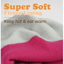 YunTuo Fleece Lined Kids LED Beanie Headlamp Hat with Light Bulit in, USB Rechargeable Flashlight Winter Knitted Stocking Caps, Gifts for Boy Girl Children Rose Red