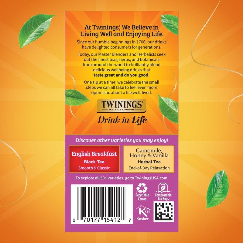 Twinings Darjeeling Black Tea Individually Wrapped Bags, 20 Count (Pack