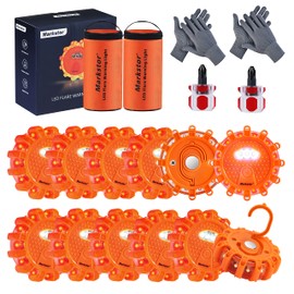 Markstor 12 Pack of LED Road Flares Waterproof Road Emergency Lights Beacon Kit For Cars Truck Boats With Hook, Amber LED Flares Warning Roadside Lights Disc (Battery Not Included)