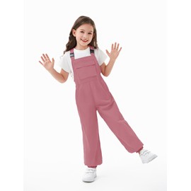Haloumoning Girls Bib Overalls Summer Outfits Adjustable Strap Long Pants Casual Rompers Jumpsuits with Pockets 5-14 Years, Pink, 7-8 Years