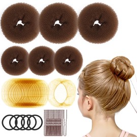 FANDAMEI 6 PCS Hair Bun Makers for Kids, 10 Invisible Bun Nets for Ballet Girls, 3PCS Extra Small 3PCS Small Donut Buns for Hair, Bun Makers Hair Nets for Buns with 5 Elastics 20 Pins (Light Brown)