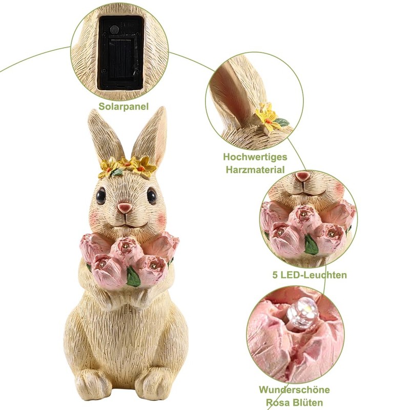 Rabbit Decoration with Solar Lantern, Garden Decoration Figures, Rabbit Garden