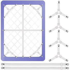 Bed Sheet Holder Straps, 4+2 Set, 2 more Straight Sheet Straps for the Mattress Middle and 4 Triangle Sheet Clips for Corners, Adjustable Elastic Sheet Stays Keepers Fasteners to Hold Sheet in Place…