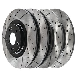 AutoShack Set of 4 Front and Rear Drilled and Slotted Brake Rotors Black Replacement for 2006 2007 2008 2009 2010 2011 2012 2013 2014 Honda Ridgeline 3.5L V6 AWD PR41404PR41400